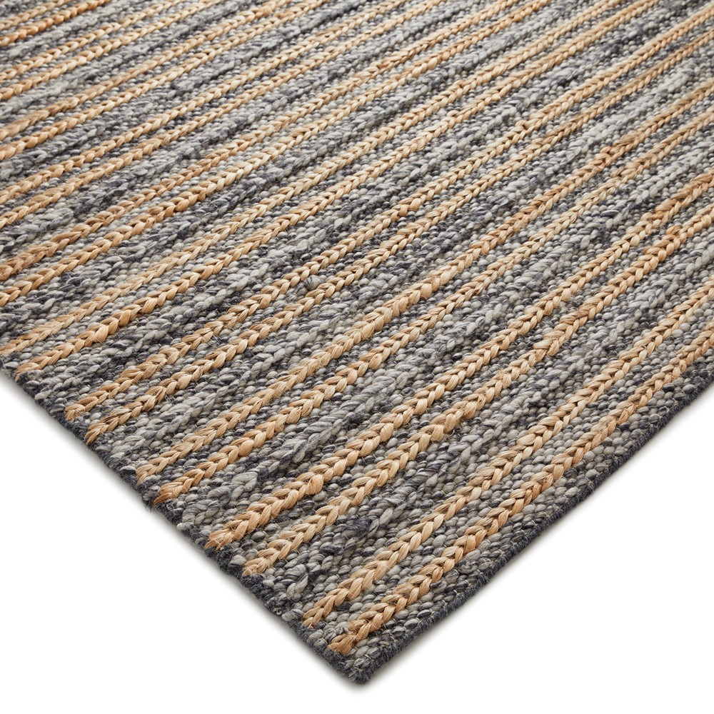 Elegance Modern Jute Wool Striped Runner Rugs in Charcoal Grey